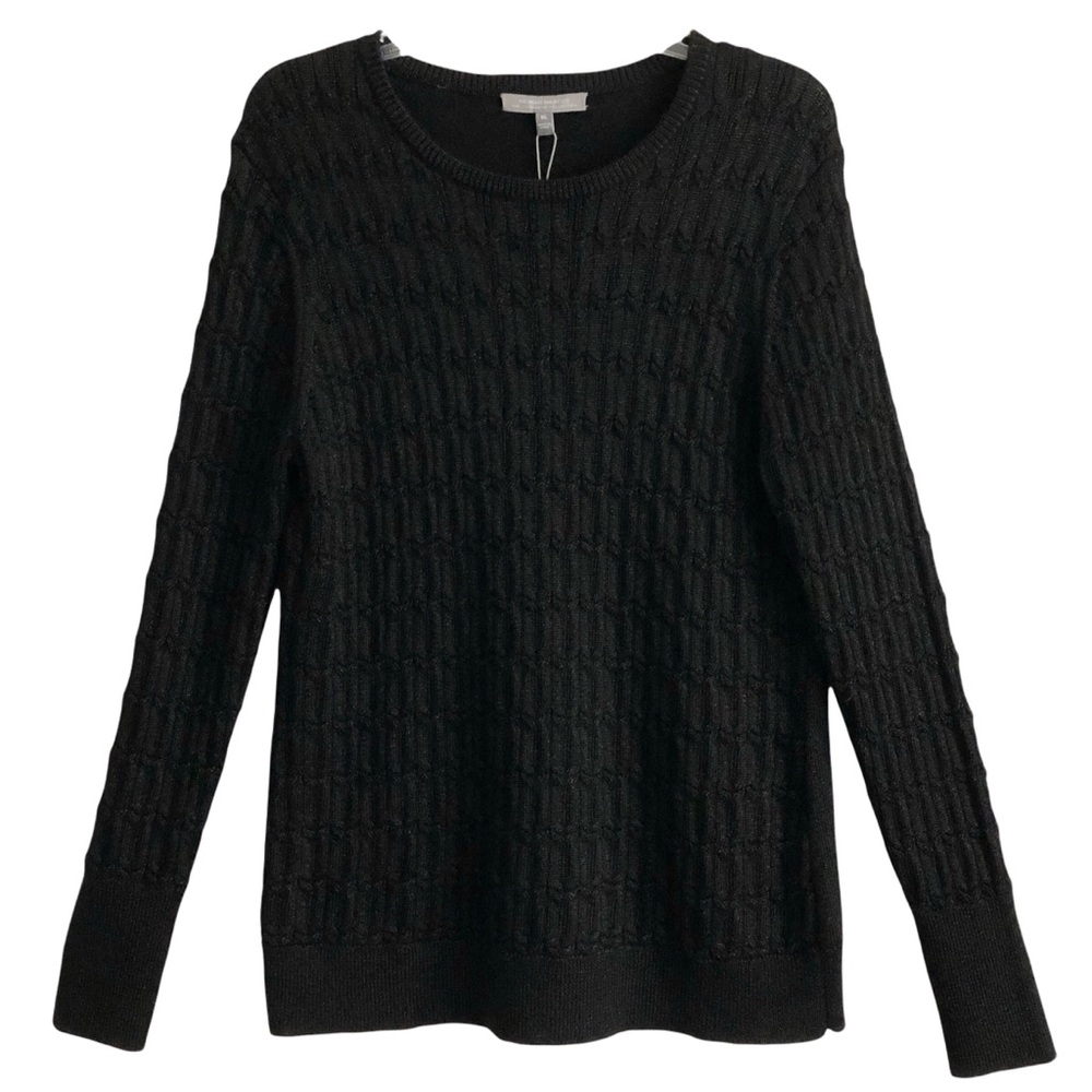 New Neiman Marcus Cashmere Black Metallic Cable Knit Cashmere Sweater XL